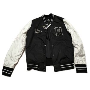 Hollister Black and White Cozy Varsity Jacket